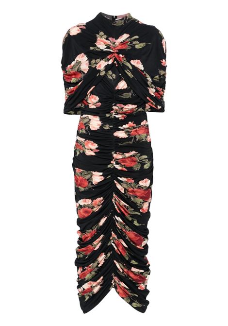 Black printed ruched midi dress Magda butrym - women MAGDA BUTRYM | Dresses | 193924BLKPRNT